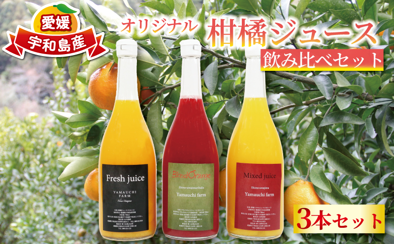 みかんジュース 飲み比べ セット おまかせ 720ml ×3本 オリジナル 柑橘ジュース YAMAUCHI FARM ミックスジュース ぽんかん 伊予柑 不知火 ブラッドオレンジ ストレート ジュース 果物 フルーツ 産地直送 数量限定 国産 愛媛 宇和島 H018-084002