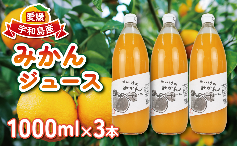 みかんジュース 1,000ml×3本 清家 100％ジュース ストレートジュース ストレート 柑橘 みかん 温州みかん ジュース mikan ミカン 爽やか 愛媛ミカン 甘い 温州 愛媛みかん 愛媛県産 果汁 飲料 果物 くだもの フルーツ 国産 愛媛 宇和島 H018-170001