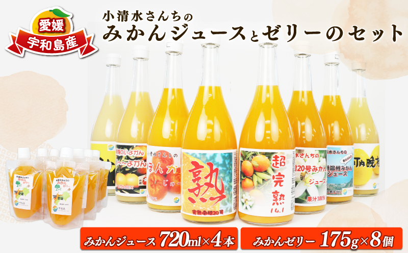 みかんジュース ゼリー セット ジュース 720ml × 4本 みかんゼリー 175g × 8個 小清水農園 先行予約 2026年1月16日～順次発送 温州 mikan 果汁 飲料 柑橘 みかん 果物 くだもの ストレート 100%ジュース フルーツ 果物ゼリー 産地直送 数量限定 国産 愛媛 宇和島 H024-033004