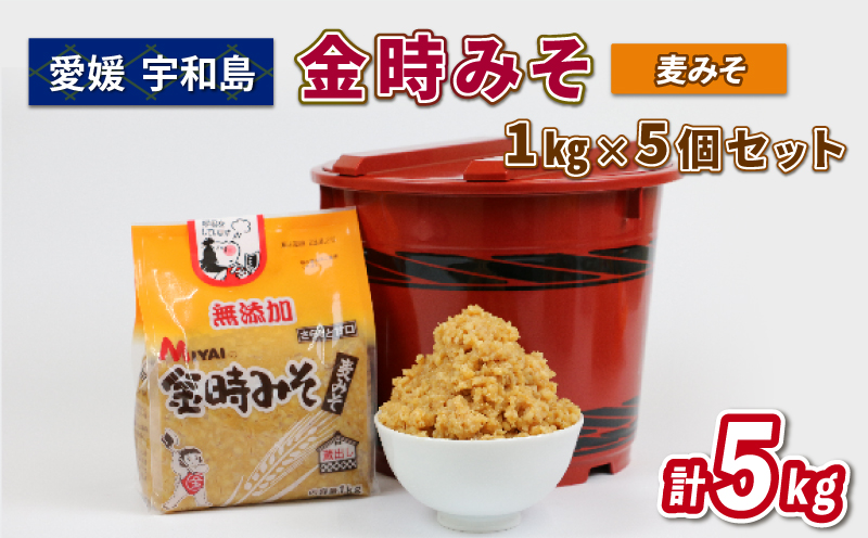 麦みそ 1kg ×5個 セット 計 5kg 金時みそ 宮居醤油店 味噌 みそ 麦味噌 お味噌 miso 味噌汁 みそ汁 朝食 和食 スープ 手作り 小分け パック 発酵 発酵調味料 調味料 麦 麹 こうじ 国産 愛媛 宇和島 J010-122002