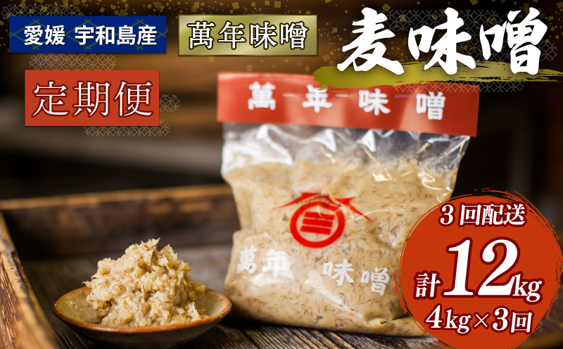定期便 味噌 麦みそ 500g × 8袋 4kg 計3回 伊予醸造 麦みそ 味噌 みそ 食品 miso お味噌 おみそ 発酵 加工食品 発酵調味料 調味料 麦 麹 こうじ 味噌汁 みそ汁 お味噌汁 豚汁 汁 しる 焼き 味噌おにぎり おにぎり 和食 和 数量限定 国産 愛媛 宇和島 J029-107002