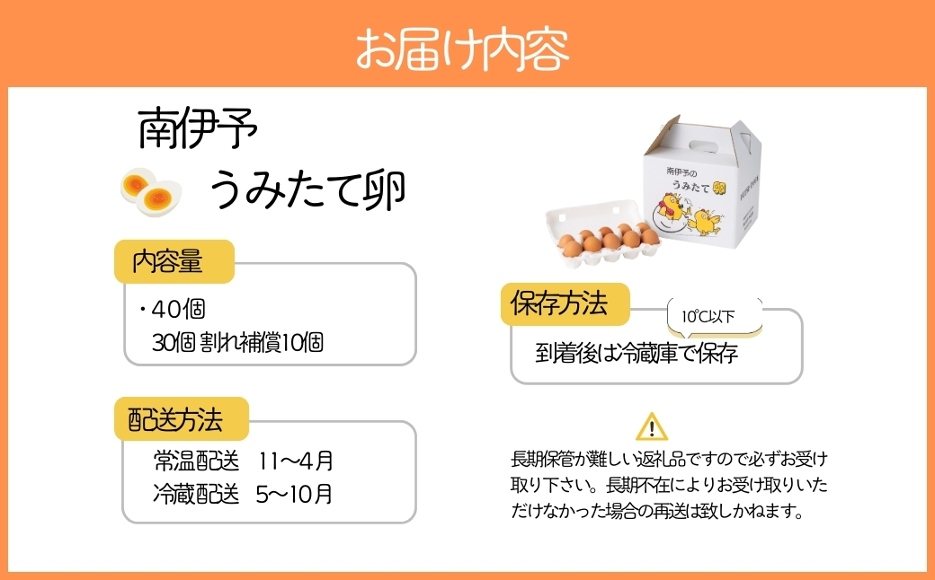 卵 たまご 40個 南伊予のうみたて卵 産地直送 南伊予養鶏 伊予市 愛媛 | A117