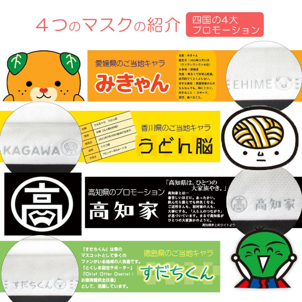 マスク 日本製 不織布3層マスク 四国ご当地セット 200枚【50枚×4箱】 人気 日用品 消耗品 耳が痛くならない 花粉99％カット 肌にやさしい 息苦しくない 高機能 PM2.5 国産 使い捨て 送料無料 返礼品 伊予市 山陽物産｜B61