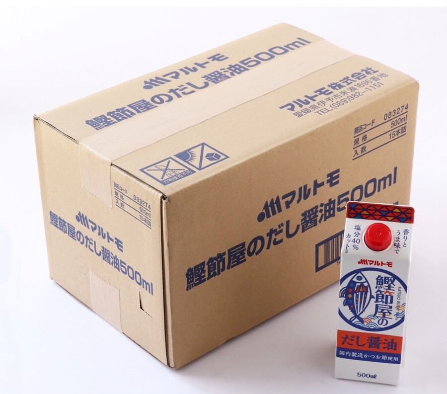 鰹節屋のだし醤油 500ml（×15本）  醤油 マルトモ かつお節 出汁 ダシ だし 伊予市｜B392