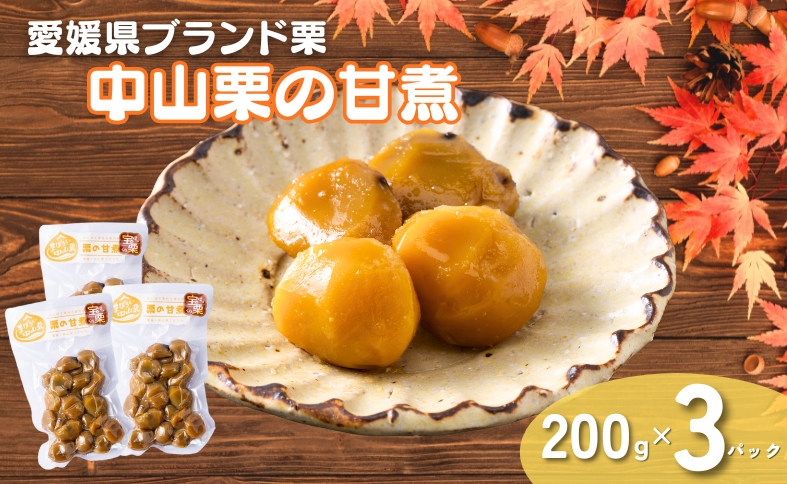 中山栗 栗の甘煮 3パックセット 200gx3   着色料不使用  無添加 ゆうパケット 少量パック  手作り  デザート おやつ  きんとん  お正月 国産 伊予市 愛媛｜B516