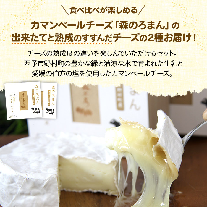 ＜ほわいとファームのカマンベールチーズ「森のろまん」熟成食べ比べセット 250g×2個＞発酵食品 国産 特産品 愛媛県 西予市