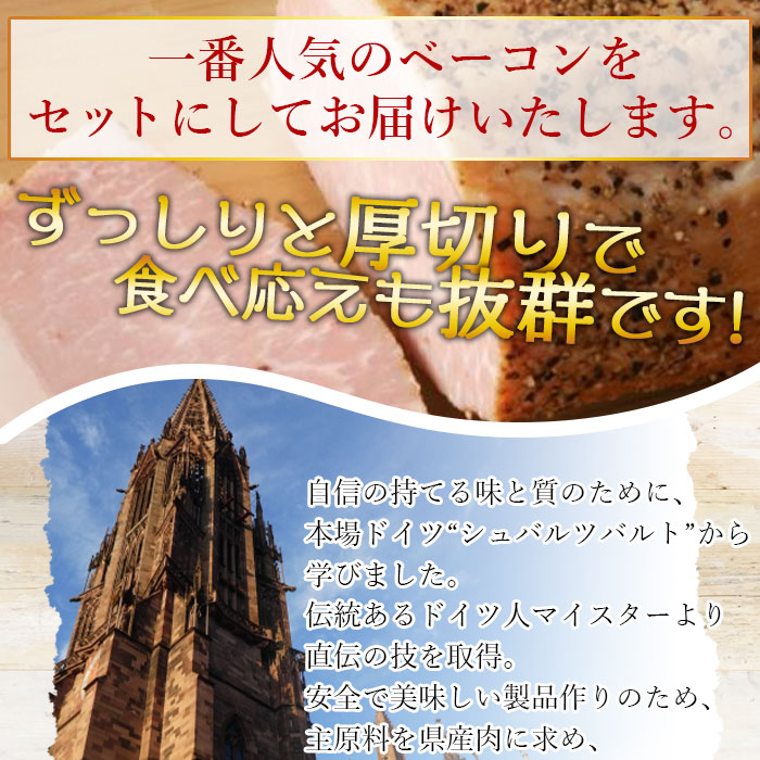 ＜城川自然牧場 厚切りベーコンセット（100g×4種）＞ スライス ガーリックベーコン ショルダーベーコン 七味ベーコン 豚肉 加工品 おかず おつまみ ギフト 贈答用 城川ファクトリー 愛媛県 西予市