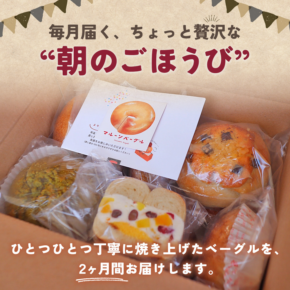 ＜季節のいろいろベーグルセット（おまかせ 8～10個）【2ヶ月定期便】＞ 国産小麦 自家製酵母 マルーンベーグル 愛媛県 西予市 2ヶ月定期便（寄附額30,000円）