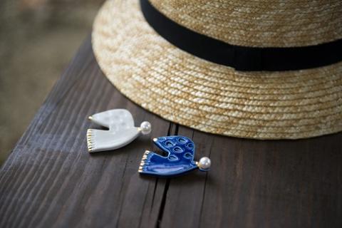 明浜産真珠ブローチ鳥（青）