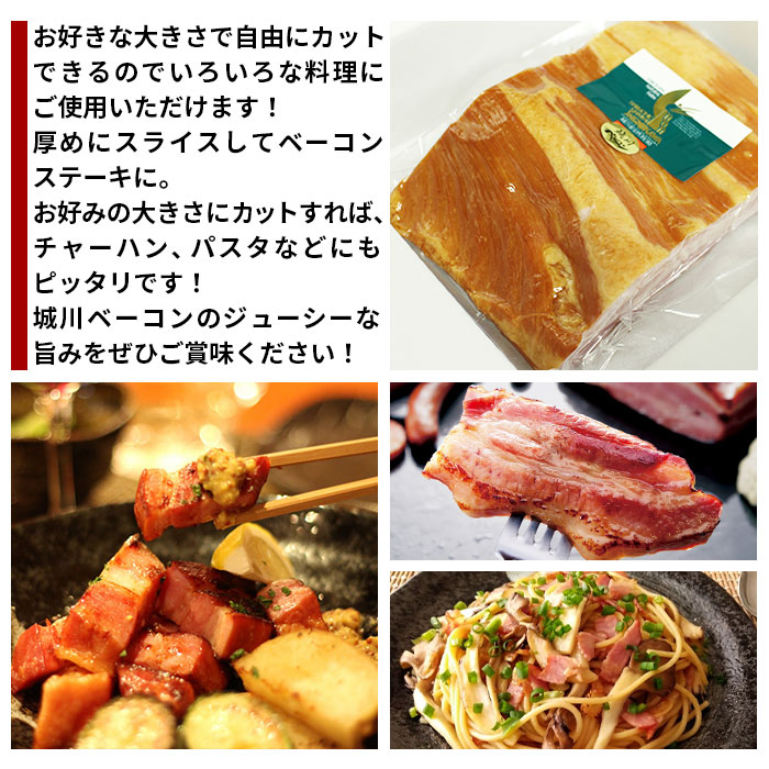 ＜城川ベーコン ブロック 1kg＞ 豚肉 かたまり 塊 厚切り 国産 加工品 オリジナル ステーキ チャーハン パスタ サラダ スープ おつまみ おかず 特産品 贈答用 ギフト 贈り物 城川ファクトリー 愛媛県 西予市
