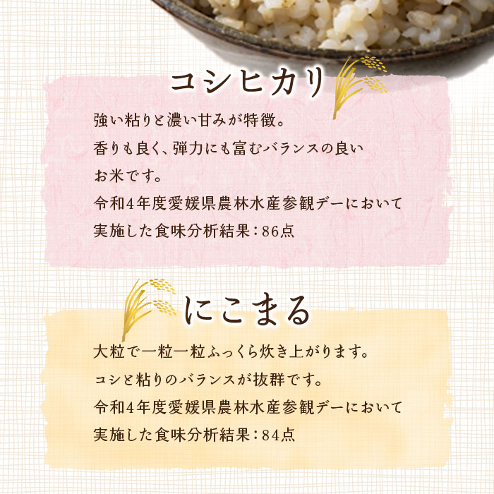 ＜令和6年産 西予市宇和町産 玄米 30kg＞ お米 コメ ご飯 ライス 穀物 こしひかり コシヒカリ にこまる 晩稲 大粒 特産品 三好フク 愛媛県 西予市
