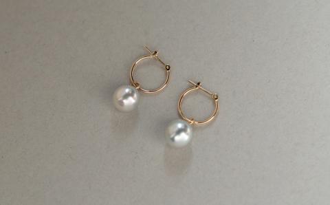 明浜産あこや真珠8.5mm　希少グレー系 K10YGフープピアス