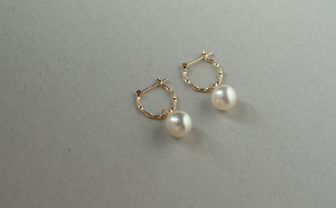 明浜産あこや真珠8.5mm　K10YGツイストフープピアス