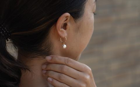 明浜産あこや真珠8.5mm　K10YGツイストフープピアス