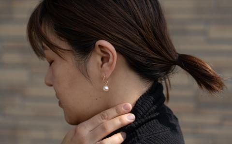 明浜産あこや真珠8.5mm　K18YGフープピアス