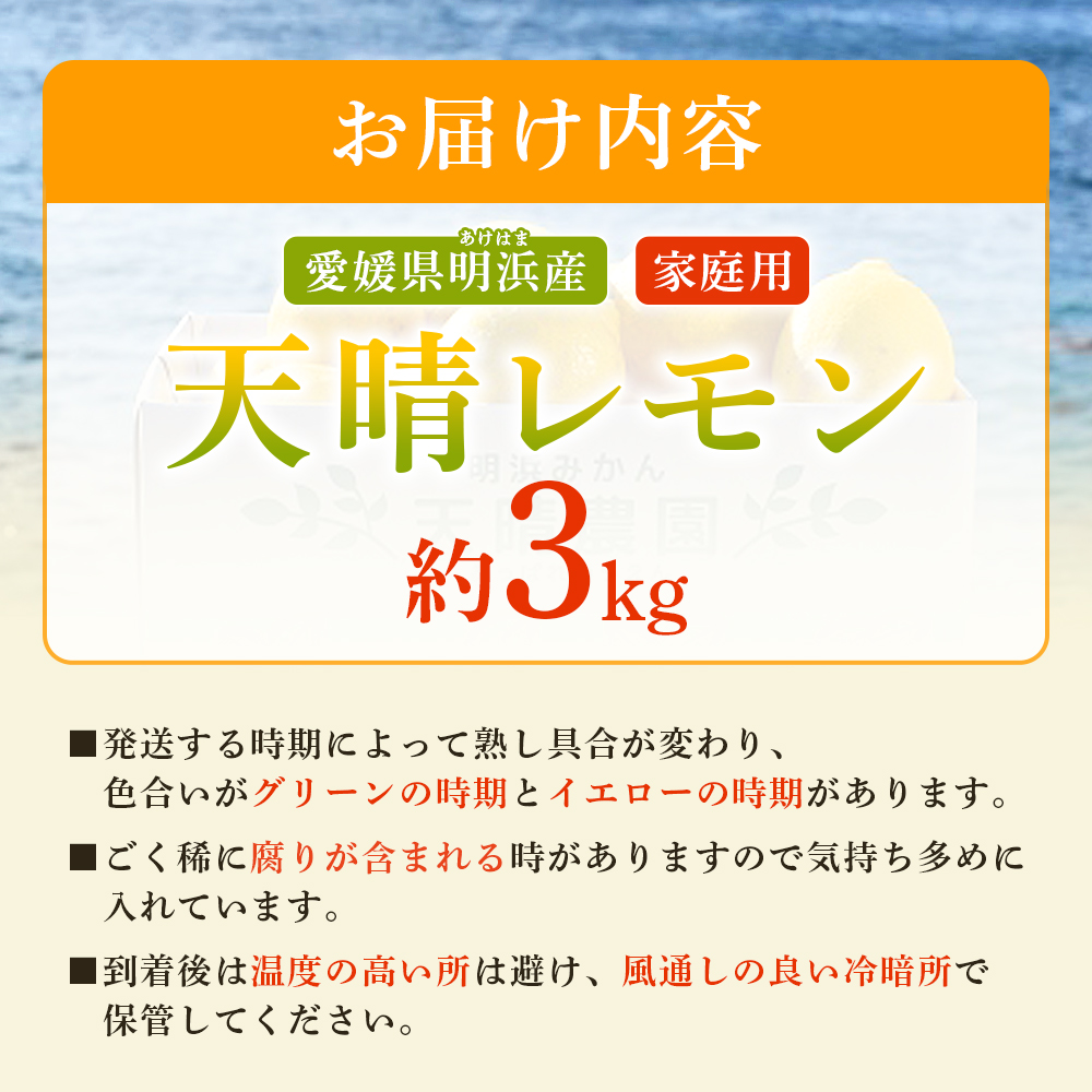 ＜天晴レモン ご家庭用 約3kg＞ フルーツ 果物 くだもの レモン れもん 檸檬 柑橘 訳あり わけあり ワケアリ 自宅用 料理 国産 国産レモン 愛媛県産 特産品 株式会社笑丸 愛媛県 西予市