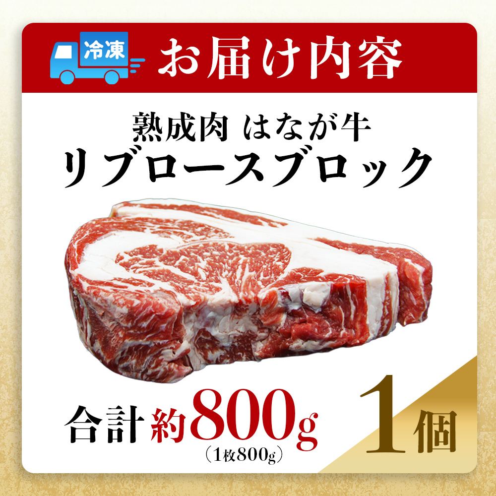 ＜熟成肉 はなが牛リブロースブロック約800g（800g×1個）＞ 牛肉 ステーキ 鉄板焼き 焼き肉 国産 塊肉 かたまり 霜降り しもふり バーベキュー BBQ キャンプ アウトドア 特産品 ゆうぼく 愛媛県 西予市