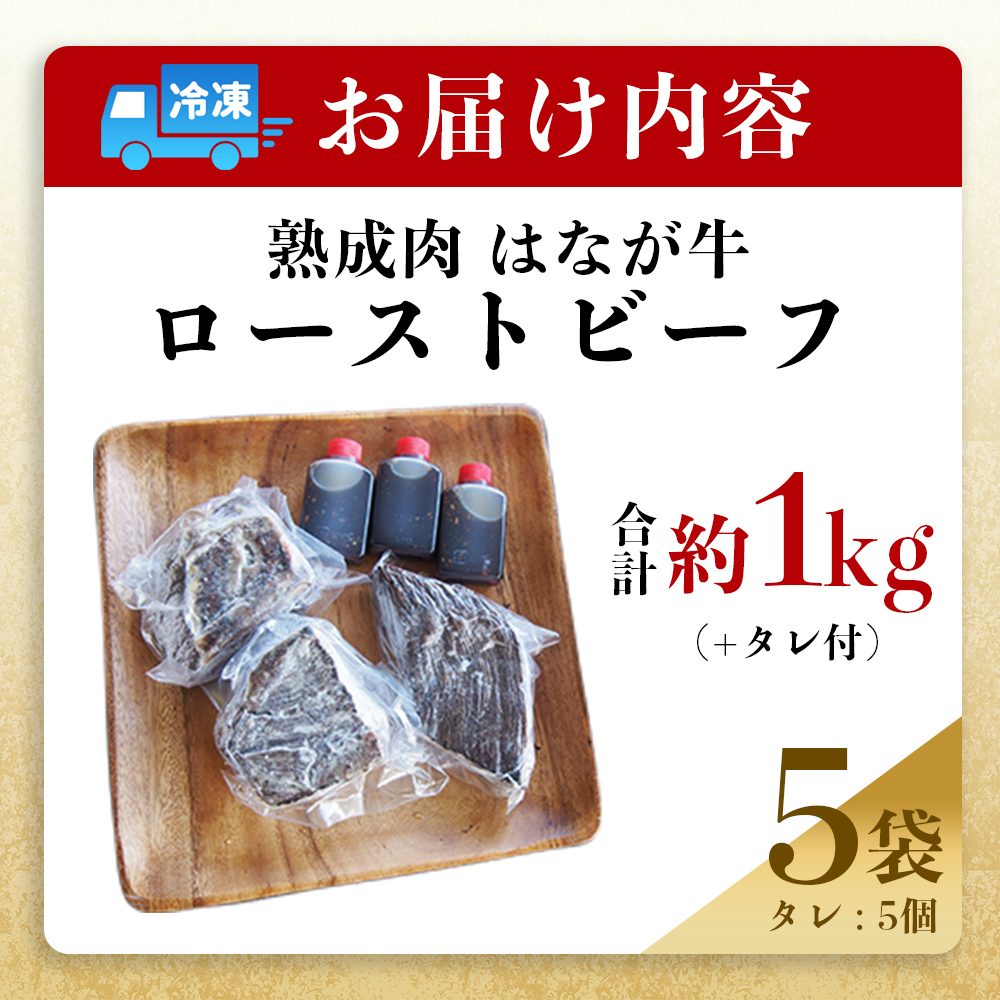 ＜熟成肉 はなが牛ローストビーフ 5袋（1袋200g）＞ 牛肉 牛 肉 ろーすとびーふ 国産 タレ付き 赤身 パーティー ディナー 丼 おつまみ おかず 加工品 特産品 小分け ブランド牛 ゆうぼく 愛媛県 西予市