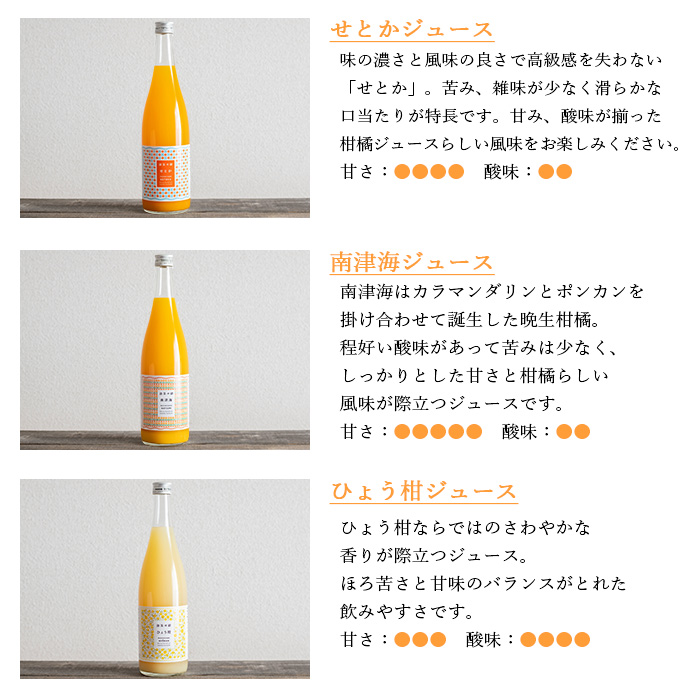 ＜無茶々園 柑橘ジュース 3本セット（720ml×3）＞ 果汁 100% 温州みかん 果物 オレンジ 甘夏 ポンカン 不知火 ひょう柑 ジューシーフルーツ 河内晩柑 伊予柑 清見 文旦 せとか 南津海 ギフト 贈答用 愛媛県 西予市