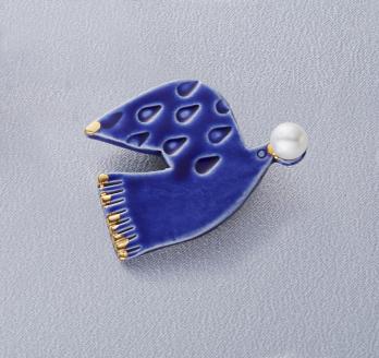 明浜産真珠ブローチ鳥（青）
