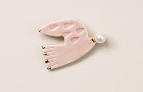明浜産真珠ブローチ鳥（桃色）