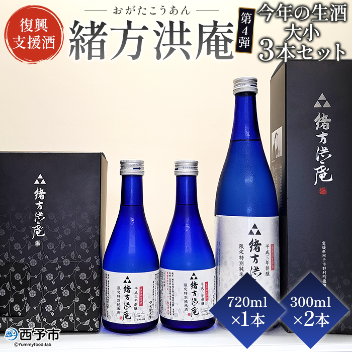 ＜復興支援酒「緒方洪庵（おがたこうあん）」第4弾 今年の生酒 大小 3本セット（720ml×1本・300ml×2本）＞ 日本酒 地酒 お酒 やや辛口 此の友酒造 愛媛県 西予市