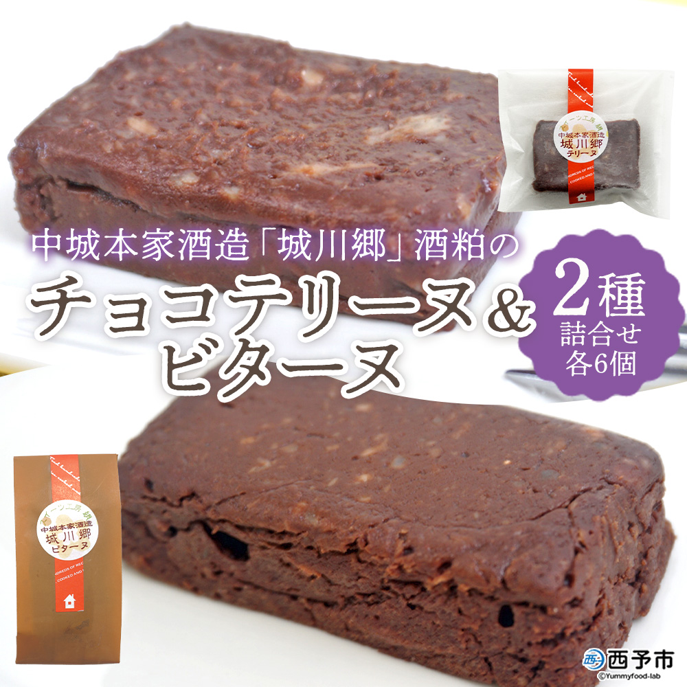 ＜中城本家酒造「城川郷」酒粕のチョコテリーヌ6個＆ビターヌ6個＞ 2種 詰合せ お酒 焼き菓子 洋菓子 おやつ 個包装 お取り寄せ スイーツ工房絹 愛媛県 西予市