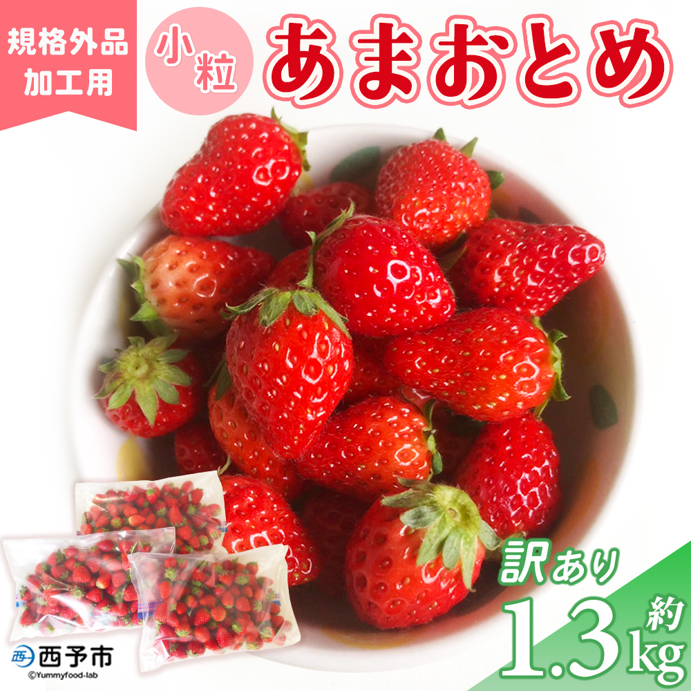 ＜訳あり いちご あまおとめ 約1.3kg 小粒 加工用 冷蔵 規格外品＞ 国産 サイズ 小粒 詰め合わせ アマオトメ 訳あり 訳アリ フルーツ 果物 苺 いちご イチゴ シャーベット スムージー りの果樹園 愛媛県 西予市