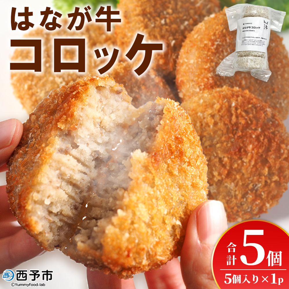 ＜はなが牛コロッケ 計5個＞ 5個入り オリジナル おつまみ お肉 牛肉 はなが牛 国産 ころっけ 肉加工品 冷凍食品 牛肉コロッケ 揚げ物 惣菜 お弁当 おかず 晩御飯 夕食 特産品 ゆうぼく 愛媛県 西予市