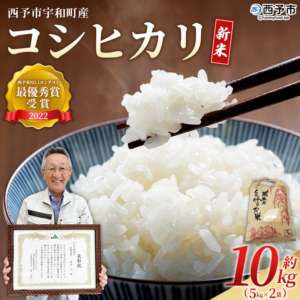 ＜令和7年産 西予市宇和町産 コシヒカリ 約10kg＞ お米 コメ こめ 白米 精米 ご飯 穀物 こしひかり 西予米NO.1コンテスト 最優秀賞 受賞 特産品 愛媛県産 西予市産 宇和町産 時谷ファーム 愛媛県 西予市
