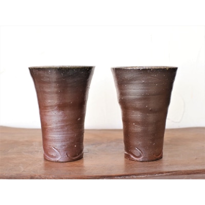 備前焼 ビアマグ2個セット・波(大)　b3-018