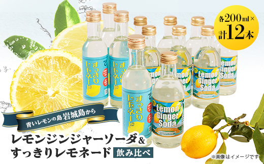 レモンジンジャーソーダ8本とすっきりレモネード4本のセット(岩城島産レモン使用)