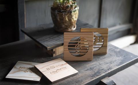 【手作り作品】杉の音符コースター4枚セット(イニシャル入り) ※着日指定不可