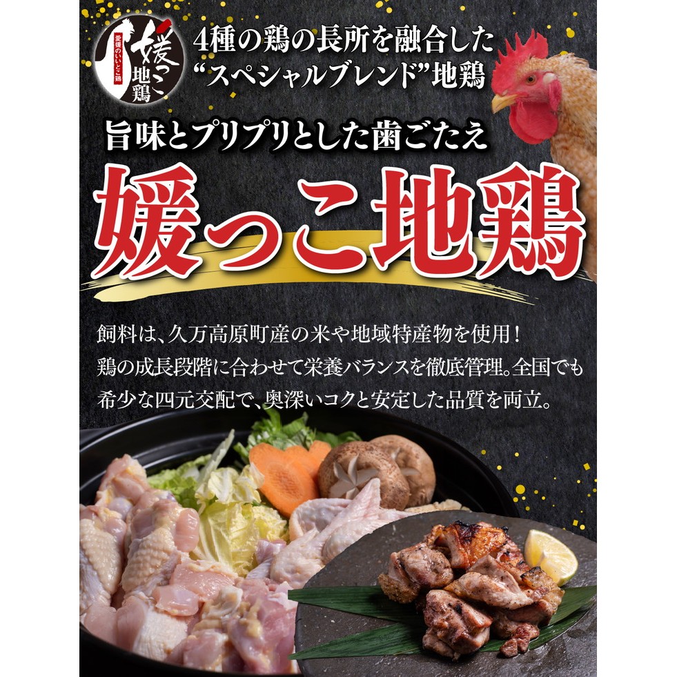 媛っこ地鶏 水炊き用セット（3～4人前）｜ モモ ムネ 手羽先 手羽元 特製スープ 愛媛県 久万高原町 久万山養鶏研究所 地鶏 鶏肉 肉 食感 旨み ヘルシー 和風 鍋 水炊き コラーゲン お取り寄せ グルメ 国産 冷蔵 ※北海道・沖縄・離島への配送不可