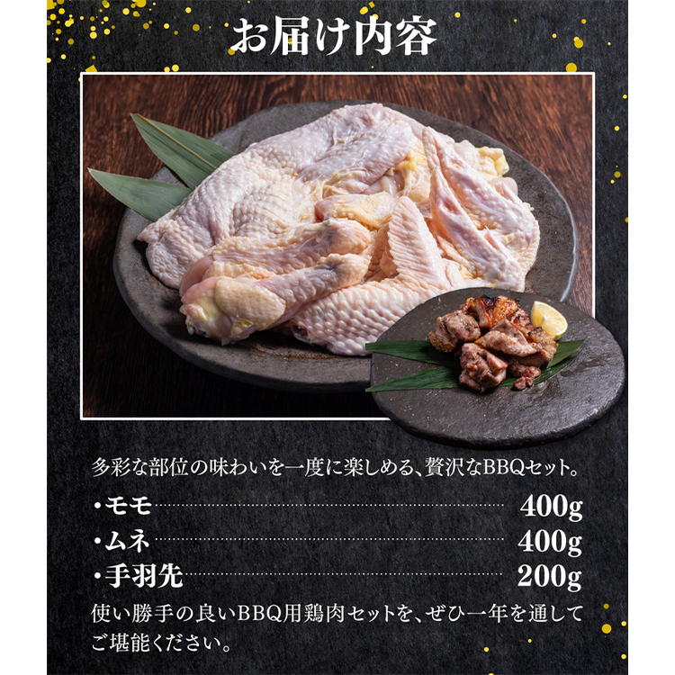 媛っこ地鶏 BBQセット 1kg（3～4人前）｜ モモ ムネ 手羽先 愛媛県 久万高原町 久万山養鶏研究所 地鶏 鶏肉 肉 食感 旨み アウトドア キャンプ 炭火焼 ジューシー お取り寄せ グルメ 国産 冷蔵 ※北海道・沖縄・離島への配送不可