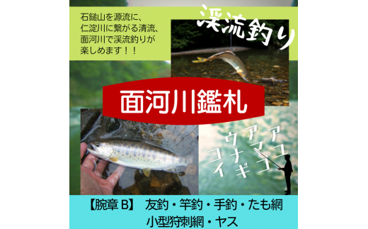 アウトドア イベント 体験 「面河川の鑑札（遊漁券）：石鎚山から仁淀川に繋がる清流 ”面河川” での渓流釣り（腕章B）」｜家族 旅行 男の子 女の子 夏休み 長期休暇 愛媛 久万高原町