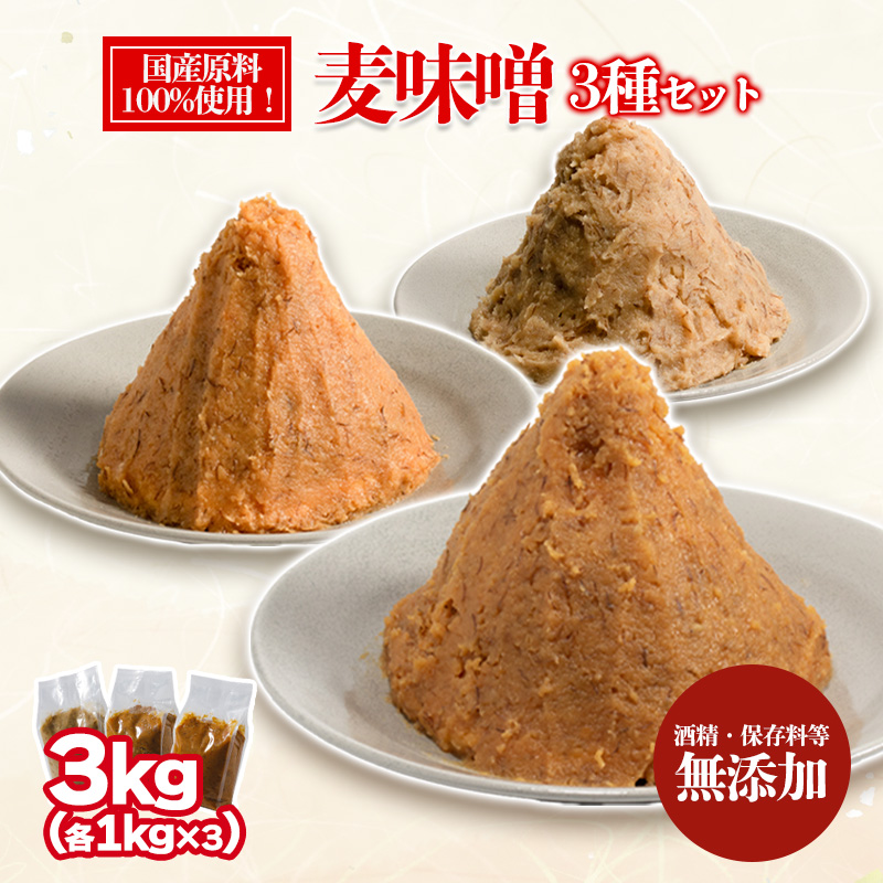 麦みそ 3種セット 各1kg 計3kg | 甘口 中辛 合わせ 減塩 低塩 麦みそ 国産 大麦 大豆 味噌 みそ 粒みそ 調味料 麹 こうじ 味噌汁 みそ汁 愛媛県 松前町 えひめけん まさきちょう ギノーみそ 合計3kg