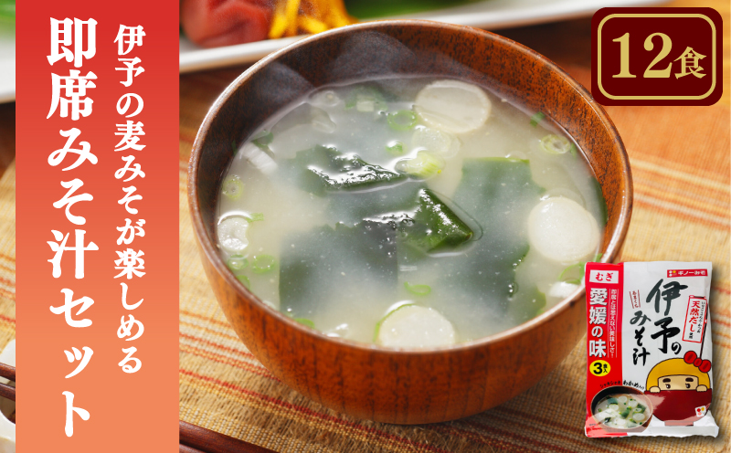 愛媛・伊予の麦みそが楽しめる即席みそ汁セット むぎ（12食入り）| 即席 レトルト 味噌 味噌汁 みそ汁 簡単 便利 具だくさん 食べ比べ 父の日 一人暮らし 減塩 低塩 麦みそ 国産 大麦 大豆 味噌 みそ 粒みそ 調味料 麹 こうじ 味噌汁 みそ汁 愛媛県 松前町 えひめけん まさきちょう ギノーみそ 麦みそ