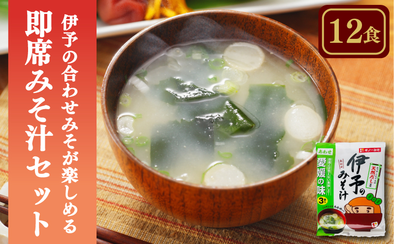 愛媛・伊予の合わせみそが楽しめる即席みそ汁セット （12食入り）| 即席 レトルト 味噌 味噌汁 みそ汁 簡単 便利 具だくさん 食べ比べ 父の日 一人暮らし 減塩 低塩 麦みそ 国産 大麦 大豆 味噌 みそ 粒みそ 調味料 麹 こうじ 味噌汁 みそ汁 愛媛県 松前町 えひめけん まさきちょう ギノーみそ 合わせみそ