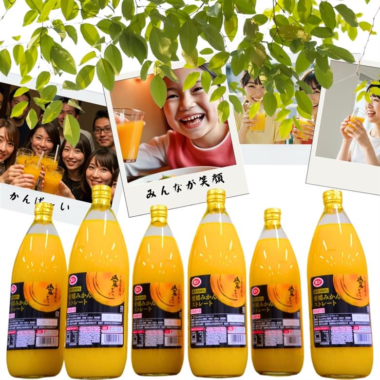 みかん100％ジュース　POM　愛媛みかんストレート　1L×6本入【愛媛県産 温州 みかん 柑橘 ミカン オレンジ ポンジュース 飲み物 ストレート 濃厚 コク 甘い 無添加 フレッシュ ビタミン 果汁飲料】