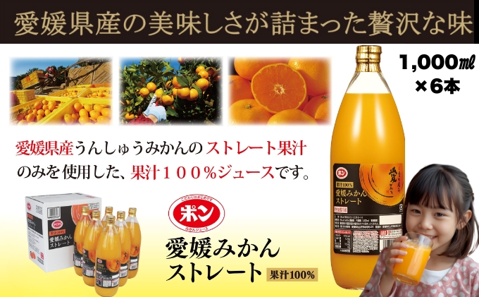 【2025年11月中旬以降発送予定】みかん100％ジュース　POM　愛媛みかんストレート　1L×6本入【愛媛県産 温州 みかん 柑橘 ミカン オレンジ ポンジュース 飲み物 ストレート 濃厚 コク 甘い 無添加 フレッシュ ビタミン 果汁飲料】 [No.5310-0303]