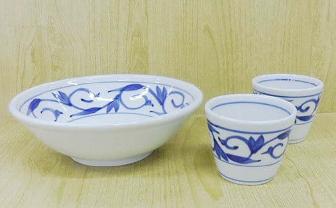 愛媛県＜砥部焼＞「岩田製陶所」浅鉢＆そば猪口セット[50R0662]【高島屋選定品】