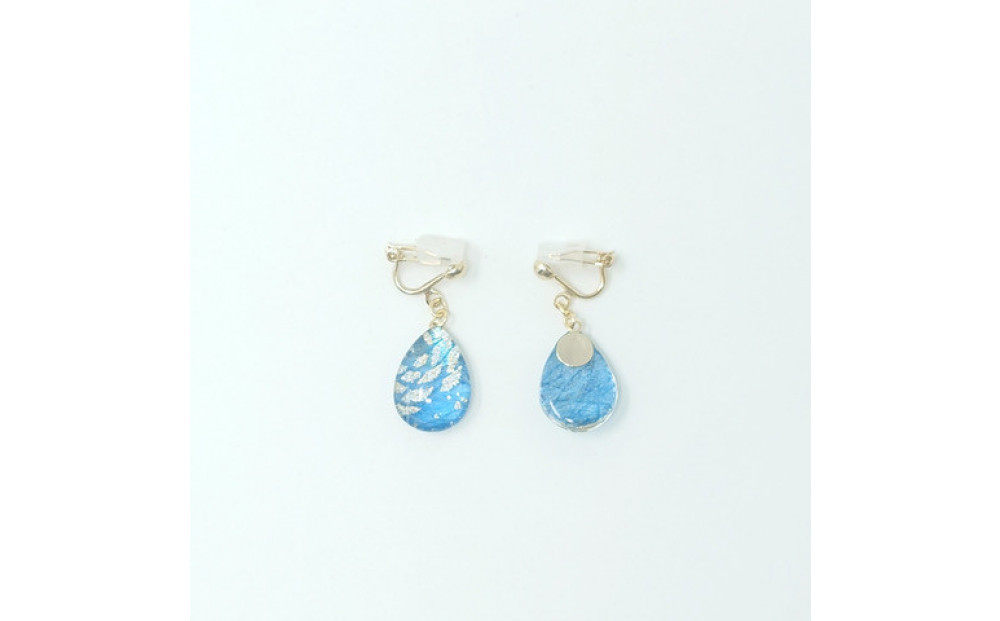 IKAZAKI WASHI JEWERLY しずくイヤリング「ブルー」花柄