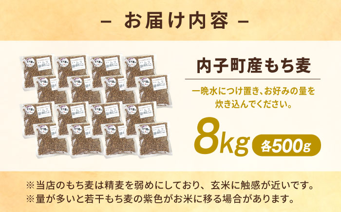 内子町産もち麦8kg ／ 国産 雑穀米 もち麦 ごはん おすすめ 送料無料 米 【株式会社内子フレッシュパークからり】 [BKAD015]