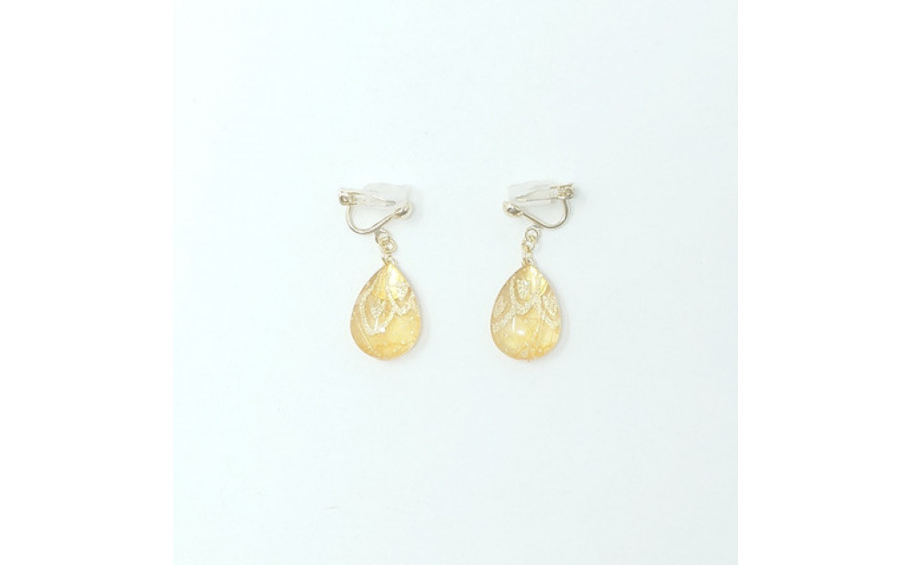 IKAZAKI WASHI JEWERLY しずくイヤリング「オレンジ」レース柄