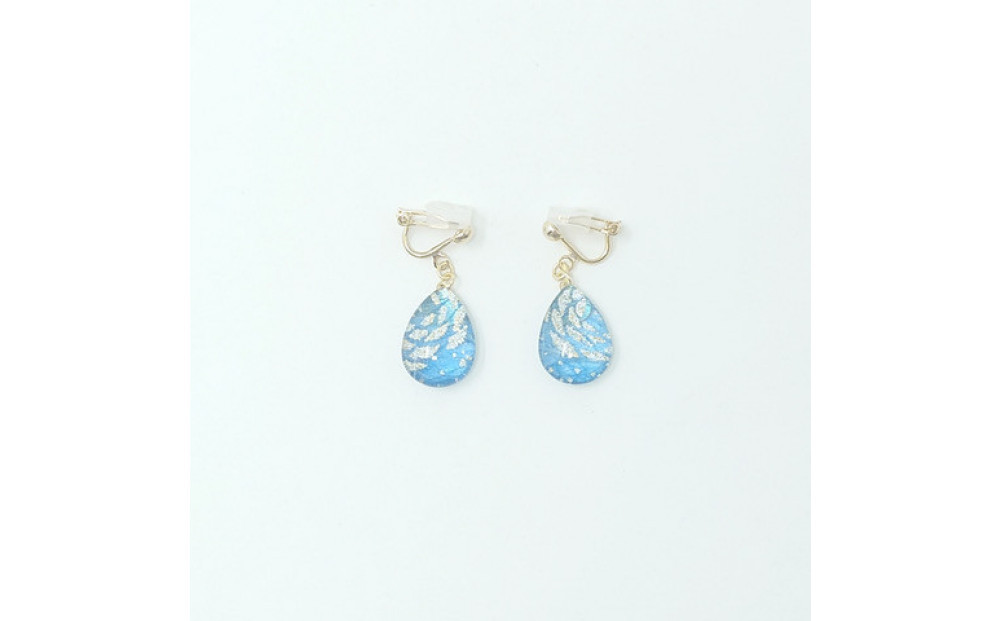 IKAZAKI WASHI JEWERLY しずくイヤリング「ブルー」花柄