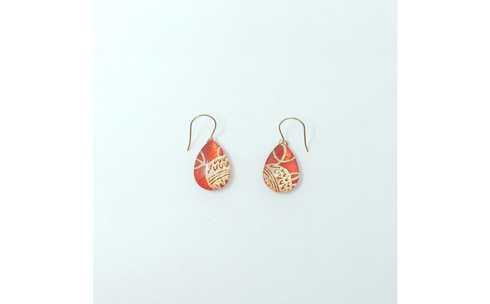 IKAZAKI WASHI JEWERLY しずくピアス「レッド」鞠柄