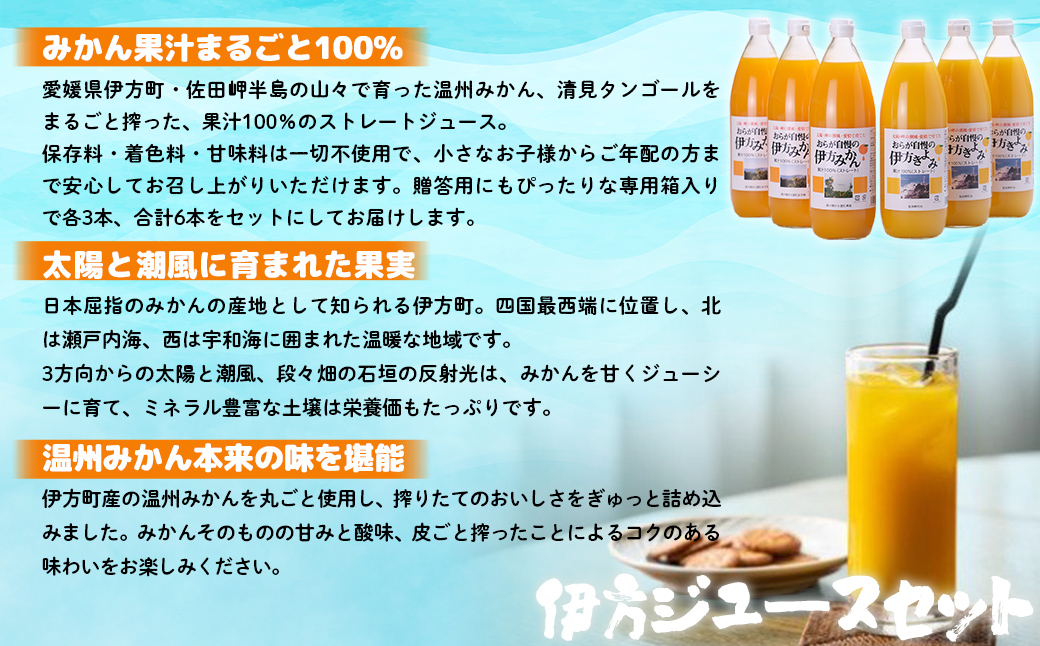 【先行予約】【愛媛県産】おらが自慢のジュースセット（1000ml×6本/みかん3、きよみ3） ストレート果汁100％ 無添加・無着色（2026年4月より順次発送）  IKTI014