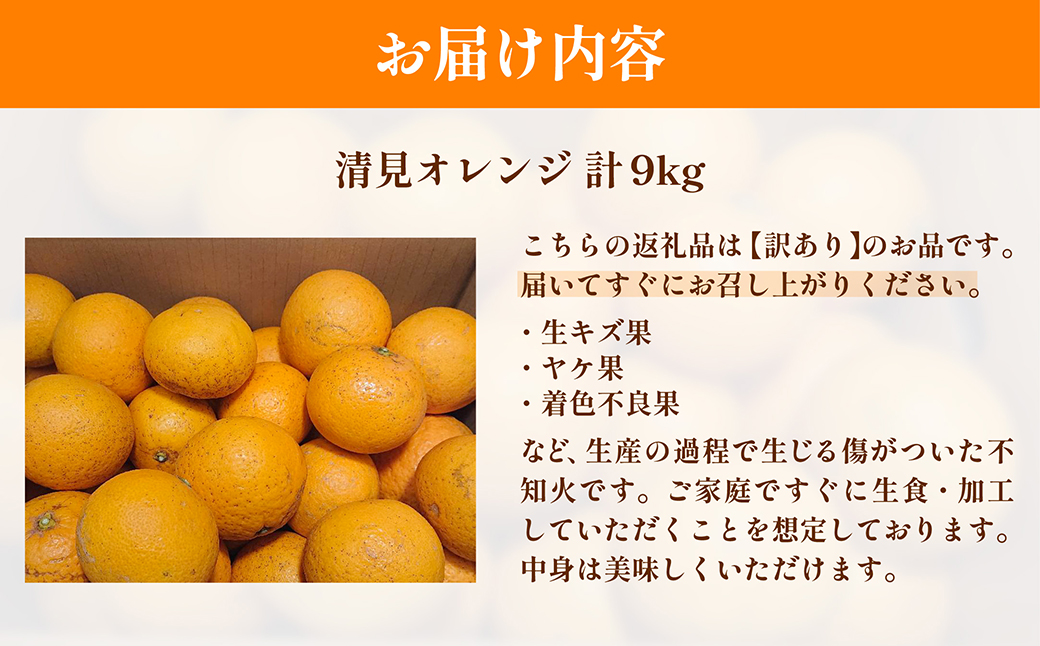 【先行予約】訳あり 清見オレンジ計9kg ※離島への配送不可（2026年3月上旬頃より順次発送予定） IKTAC009