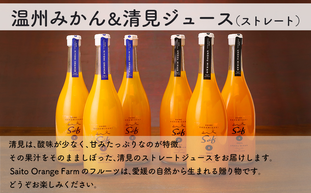 Saito Orange Farm 温州みかん720ml×3本＋清見720ml×3本 計6本セット IKTAQ026